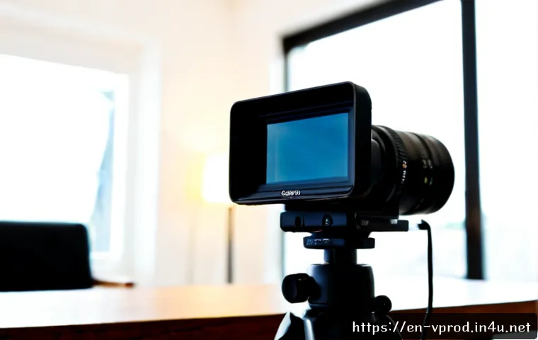 Home 17 영상제작을 위한 디지털 카메라 추천 - Photorealistic home video production workspace, a modern mirrorless digital camera with interchangea...